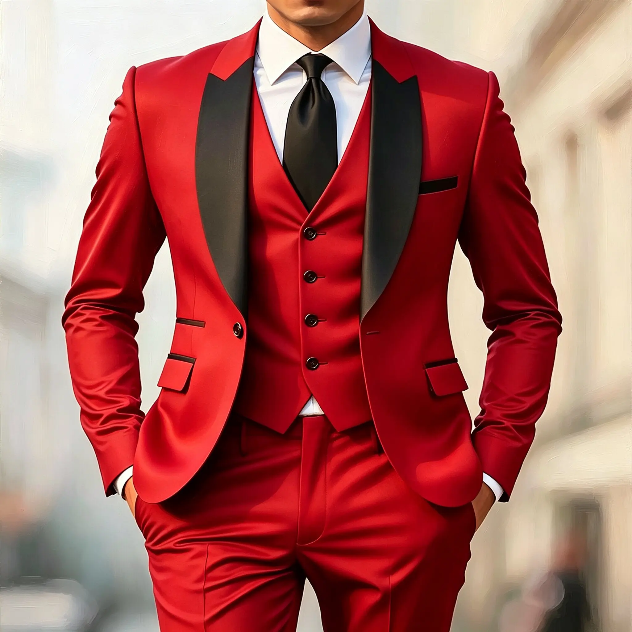Herren Herbst Hochzeitsanzug Dreiteiliges Set Große Größe Herren Blazer Mantel Hose und Weste Modischer Slim Fit Anzug – Detail 5