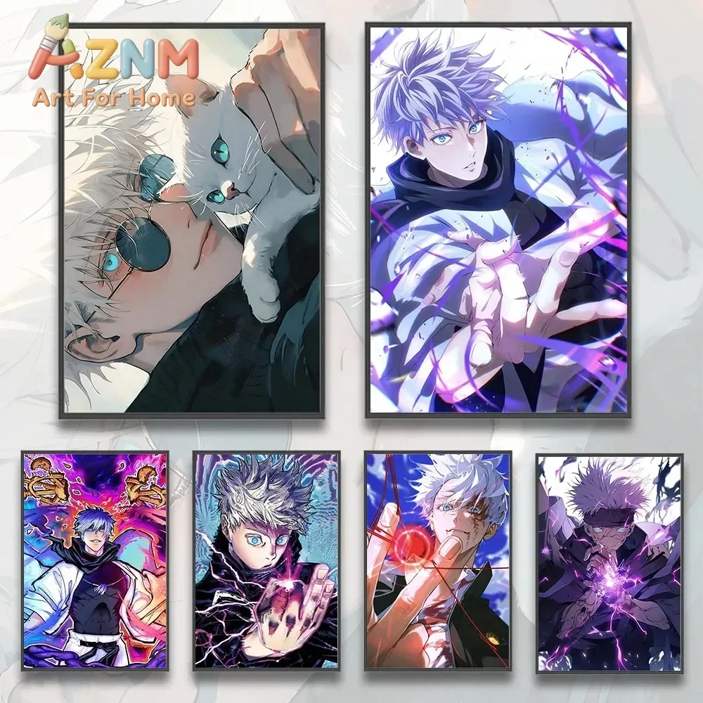 AZNM Jujutsu Kaisen Satoru Gojo Anime Canvas Wall Art Cool Lightning Effect Manga Character Canvas Print Room Decor Poster