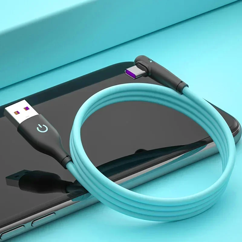 Soft Silicone USB C Cable 90 Degree Fast Charger 5A USB Type C Cable for Huawei Mate 40 Xiaomi POCO X3 Mobile Phone USB-C Cord