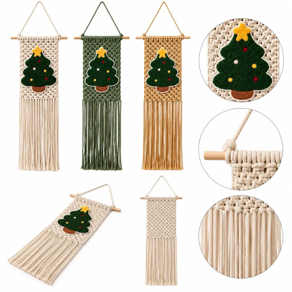 25x60cm Christmas Tree Wall Hanging Woven Texture Bohemian Style Christmas Tapestry Tassel Fringe Tree Applique