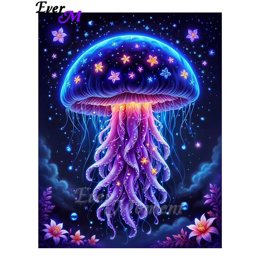 Ever Moment Sea Animal Diamond Painting Full Resin Drill Short Lint Canvas Curved Edges Jellyfish Art Kit Mosaic Set ASF3046