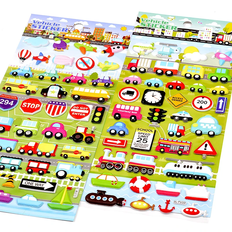 Flash Music Cute Fun Vehicle Car Three-dimensional 3D Bubble Stickers Boy Baby Kindergarten Stickers