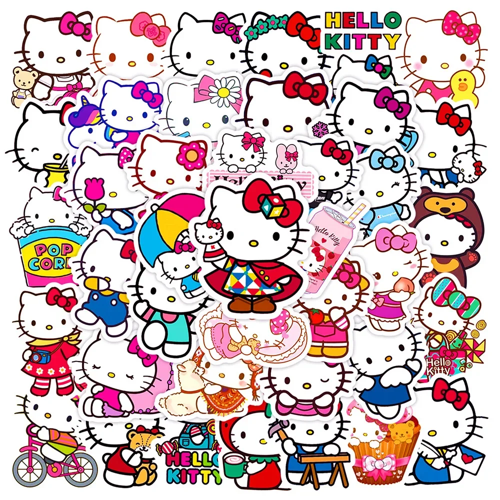 50Pcs Cartoon Hello Kitty Stickers Skateboard Bicycle Guitar Laptop Scrapbooking Cute DIY Waterproof Sticker for Kid Toy