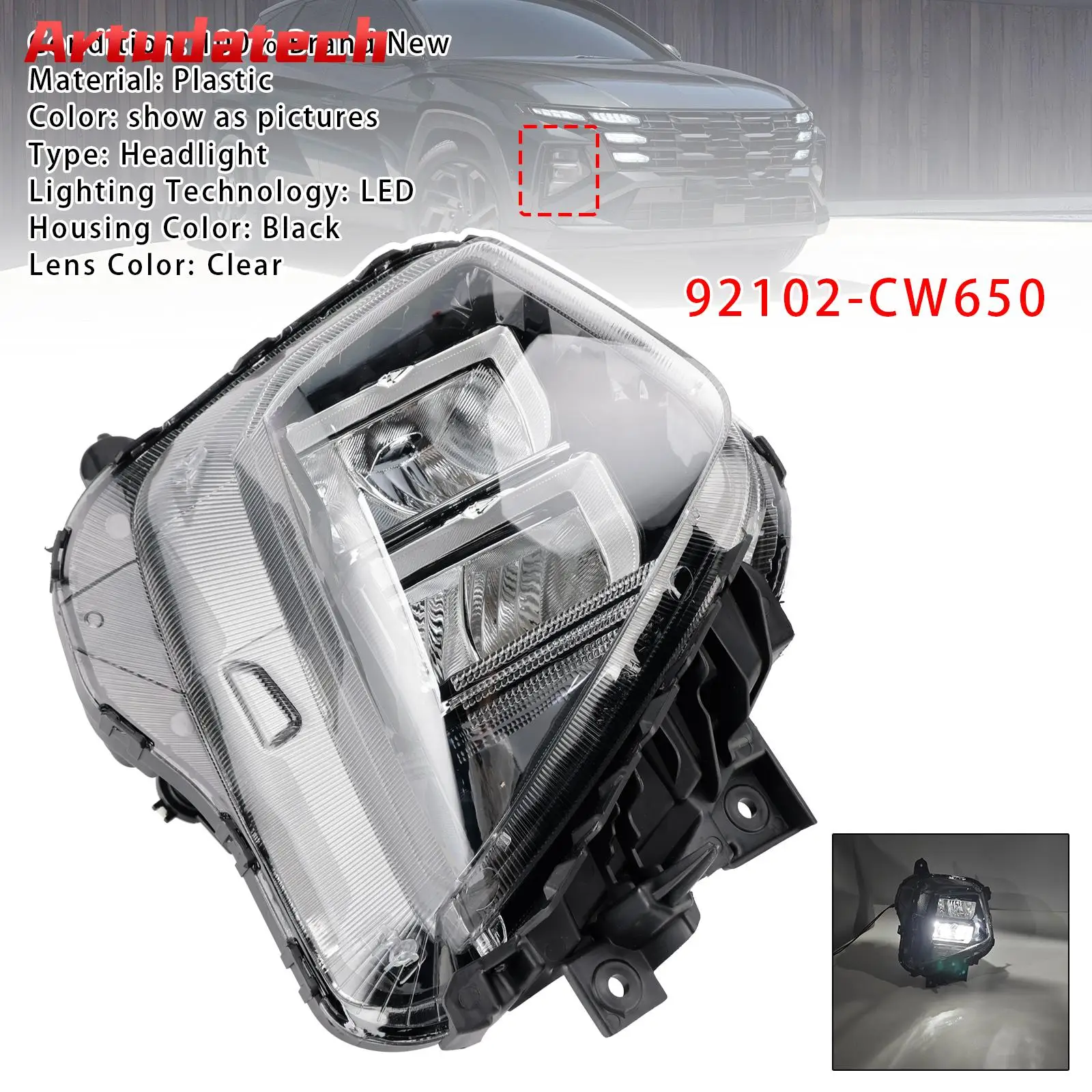 Artudatech Front Right Side Headlight Assembly For Hyundai Tucson 2025-2026 Euro Version Car Accessories