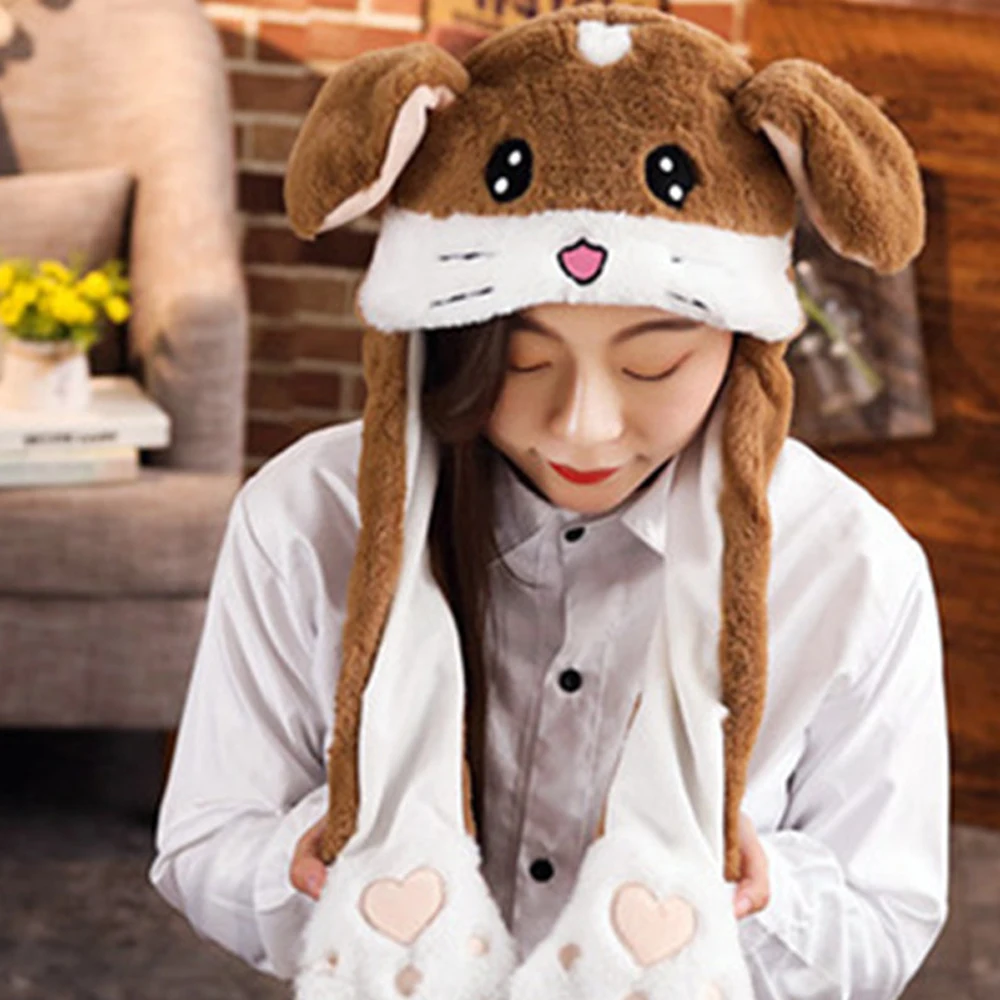 Women Girls Moving Jumping Warm Funny Cap  Animals Ear Hat Rabbit Pinch Airbag