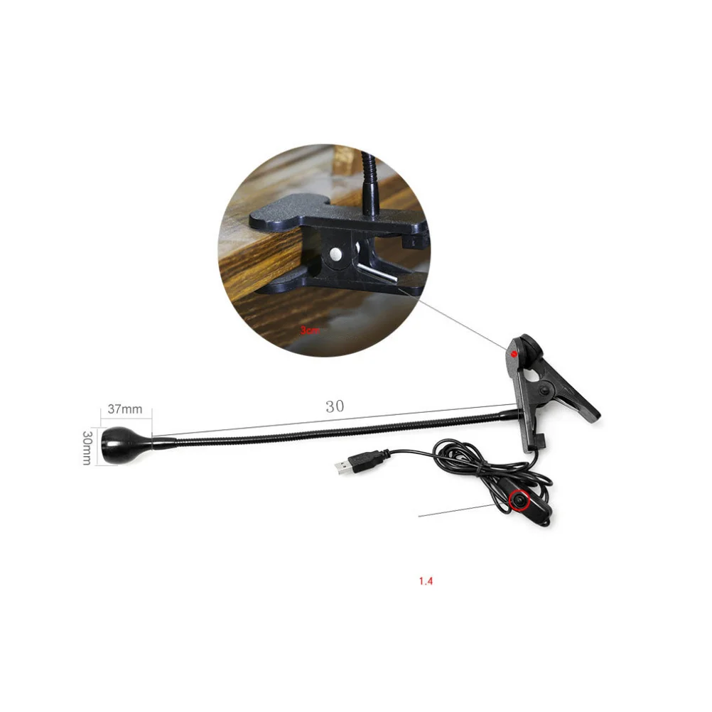 Lámpara de lectura con protección ocular Flexible Usb, luz Led con Clip de 3W para mesita de noche, escritorio de ordenador, lámpara de viaje con cuello de cisne para el hogar, bolsa portátil