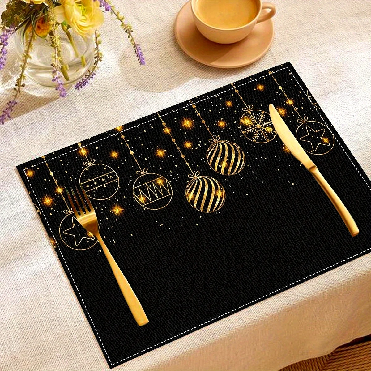 2pc Christmas Elements Table Mats Linen Western Table Mat Bowl Mats InsulationDinner Plate Home Cup MatsDa