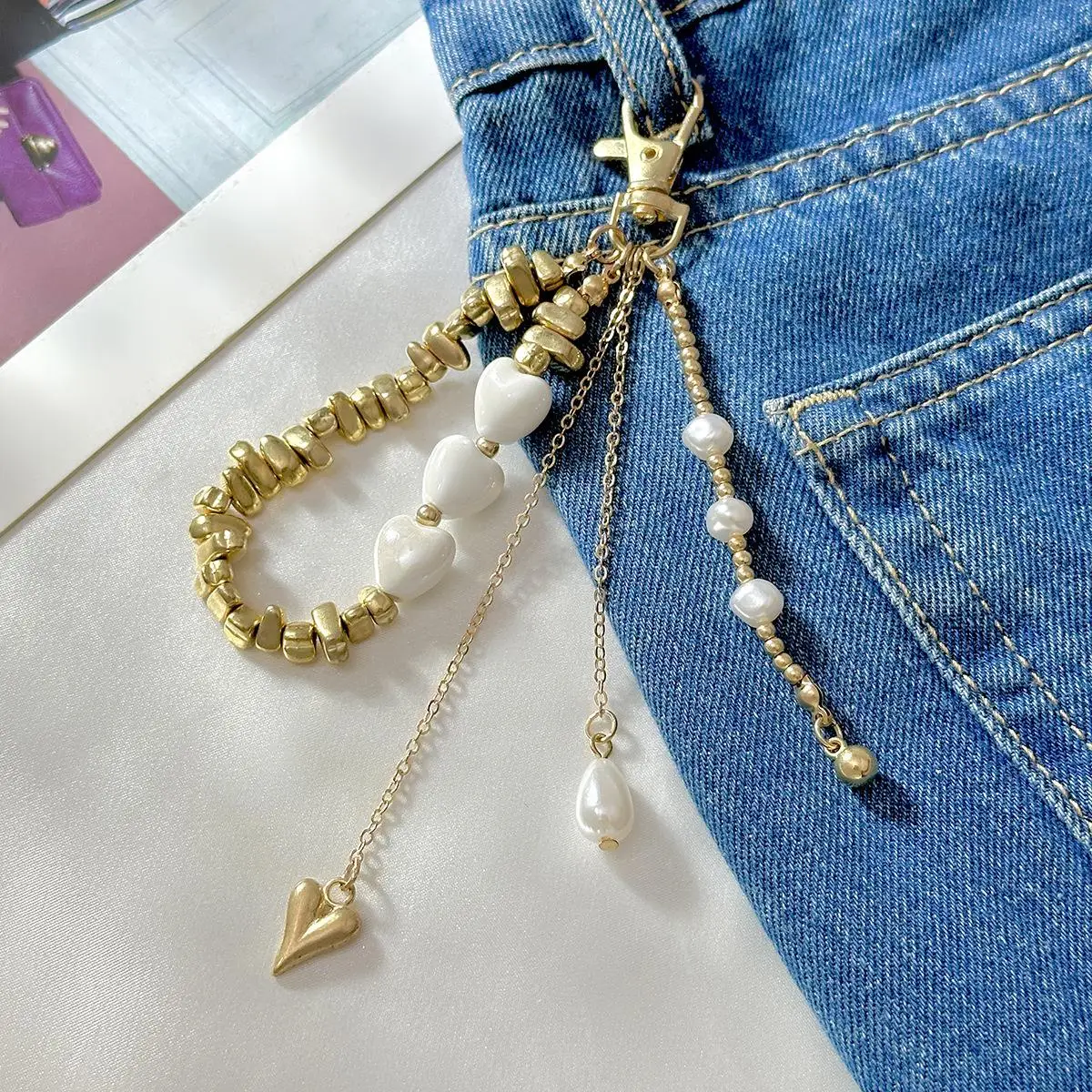 

Простой кулон с жемчугом в форме сердца, трансграничные ювелирные изделия, брелок для ключей, цепочка для сумки из бисера, модный аккор для зимнего сезона