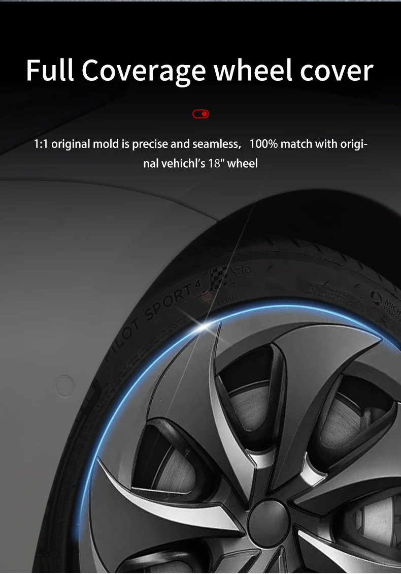 4 Stück 18 Zoll für Tesla Model Y Juniper Standard 18" Lochfelgen 2026-heute Radkappen im Tomahawk-Stil Auto-Radkappe – Detail 6