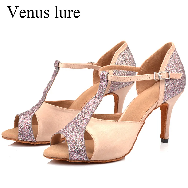 

Venus Lure Customized Wide Satin Champagne Latin Dance Sandal for Women 10CM