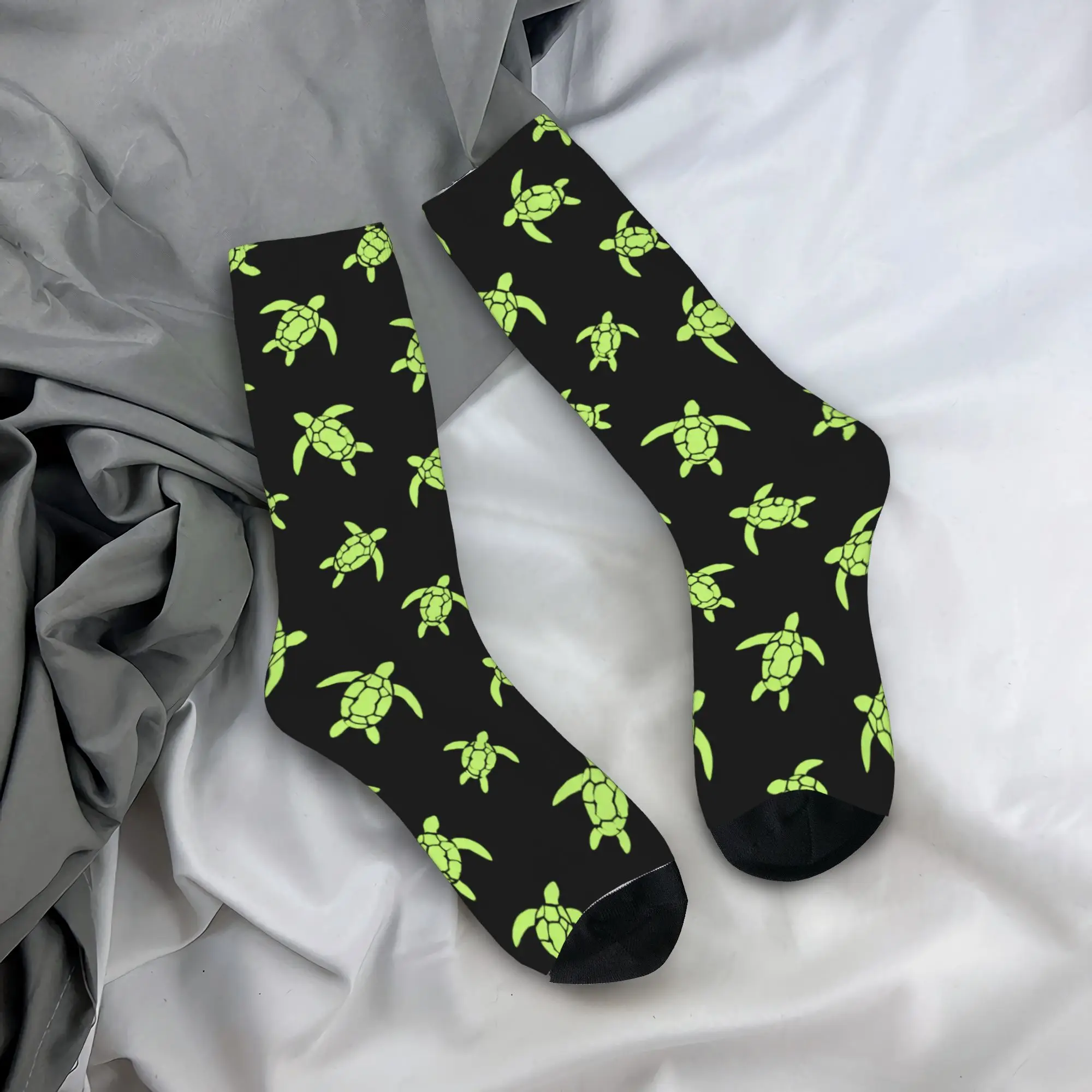 Turtle Glow Pattern Stockings Animal Print Fashion Socks Adults Men Breathable Socks Autumn Outdoor Non Skid Socks