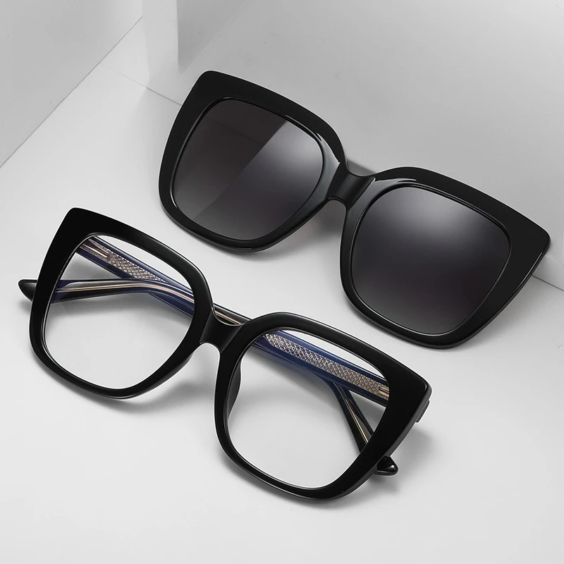 2 in 1 Vintage Cat Eye Magnet Clips On Glasses Frame Women myopia Prescription Eyeglasses Frames optical Lady Eyewear