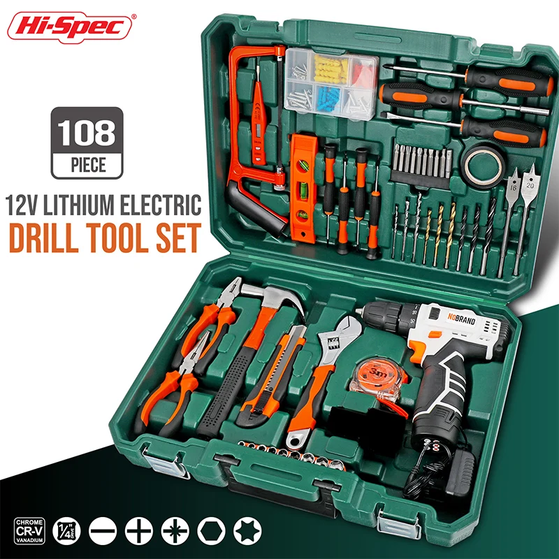 Hi-Spec Drill Screwdriver Brushless Cordless Drill Lithium Battery Drilling Machine Hand And Electric Drill Complete Kit Tools