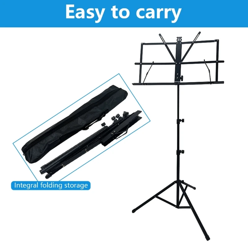 Portable Folding Music Stand, Adjusted Height Tripod Base Metal Music Stand