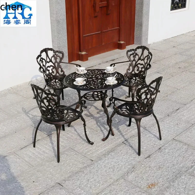 HXL طاولة وكراسي خارجية طاولة القهوة فناء الطعام في الهواء الطلق طاولة وكراسي من الألومنيوم المصبوب أثاث حديد