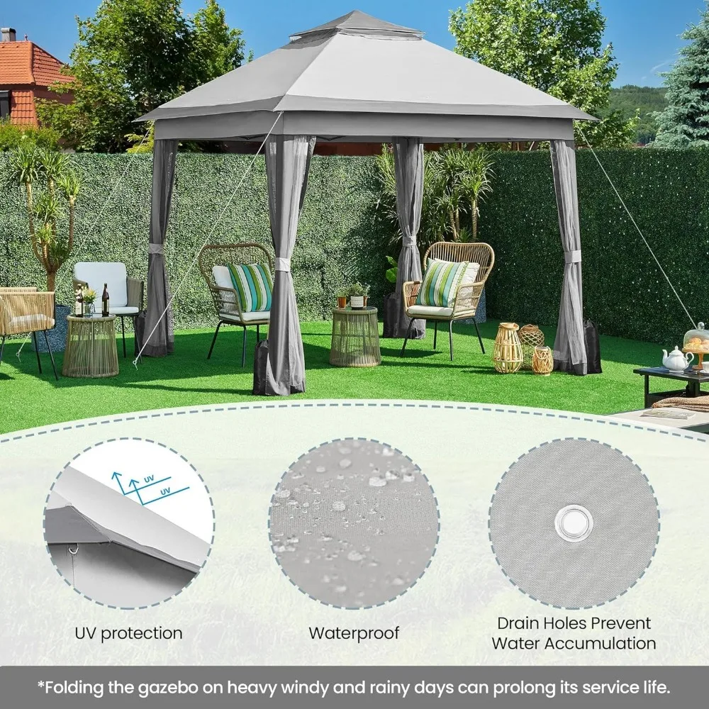 11x11 Outdoor Gazebo, Sun Shade Canopy Tent with 4 Sandbags, Mesh Netting for Lawn, Garden, Backyard & Deck, Outdoor Gazebo