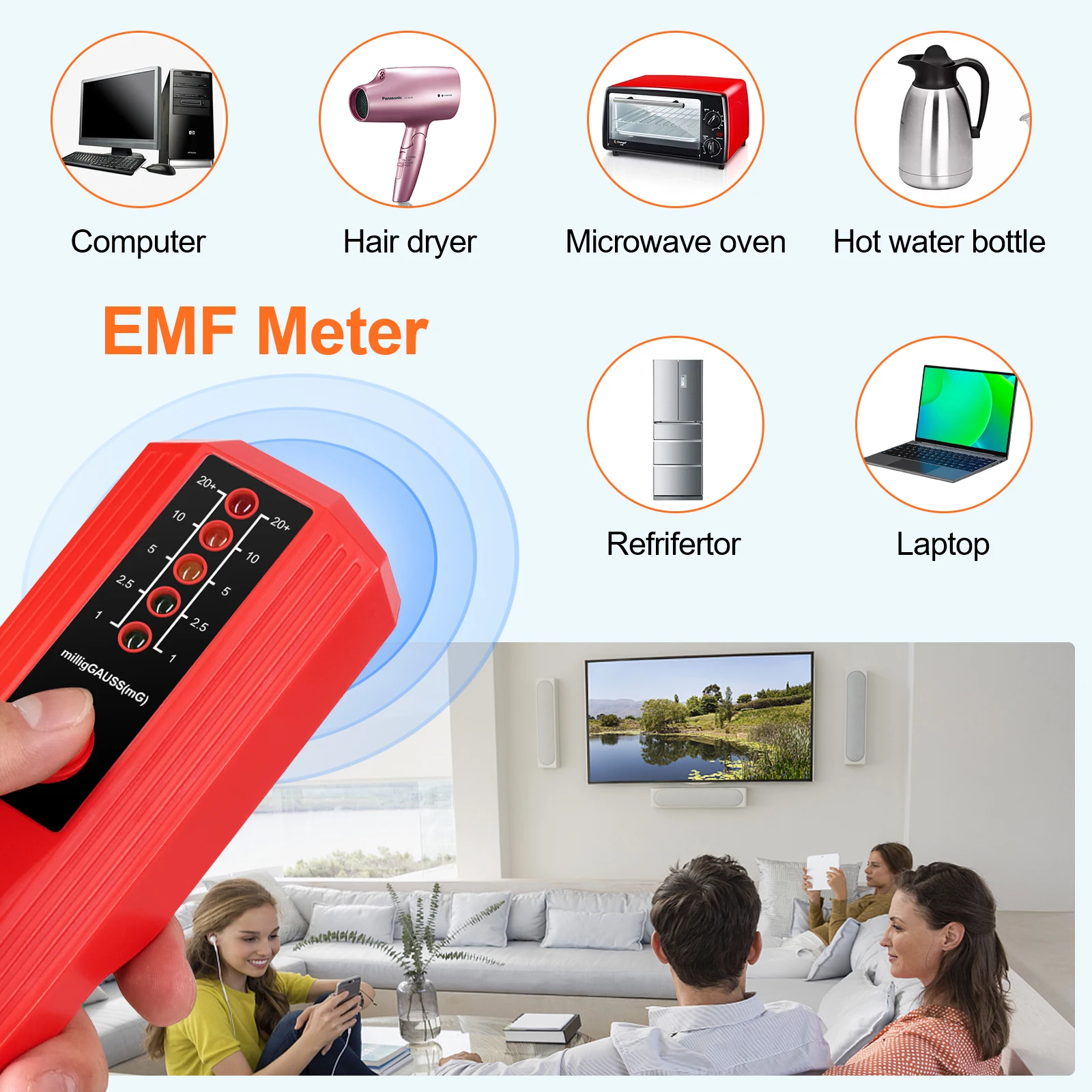 Portable EMF Radiation Detector Electromagnetic Field Emission Dosimeter Meter 5 LED Indicator Gauss Meter 50/60Hz Frequency