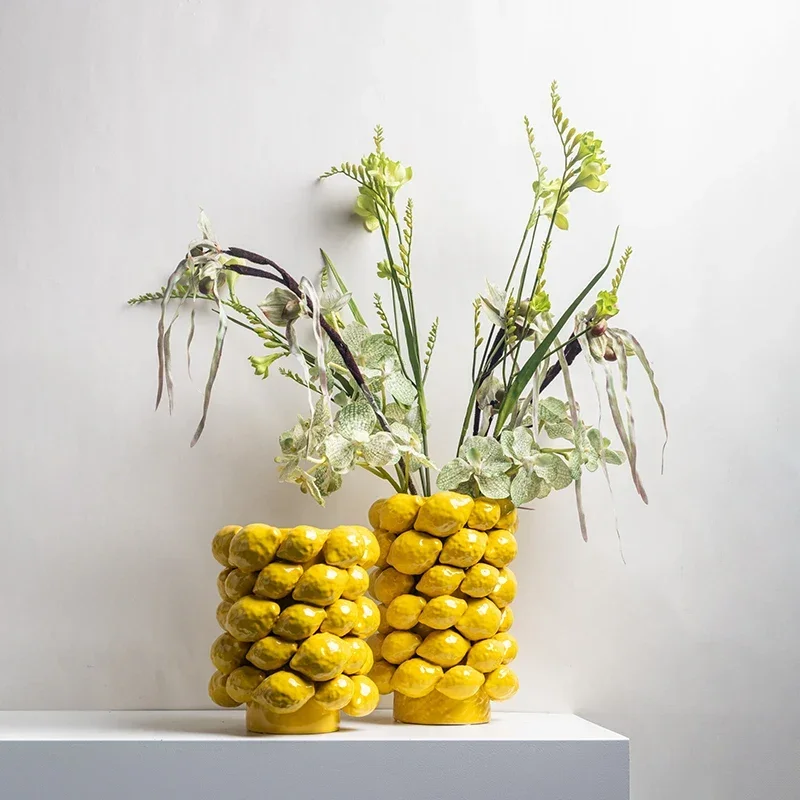 Lemon Vase,Ceramic Short Design,Fruit Vase,Modern Natural Shape,Tabletop Vase,Home Living Sample Room Decor Ornament