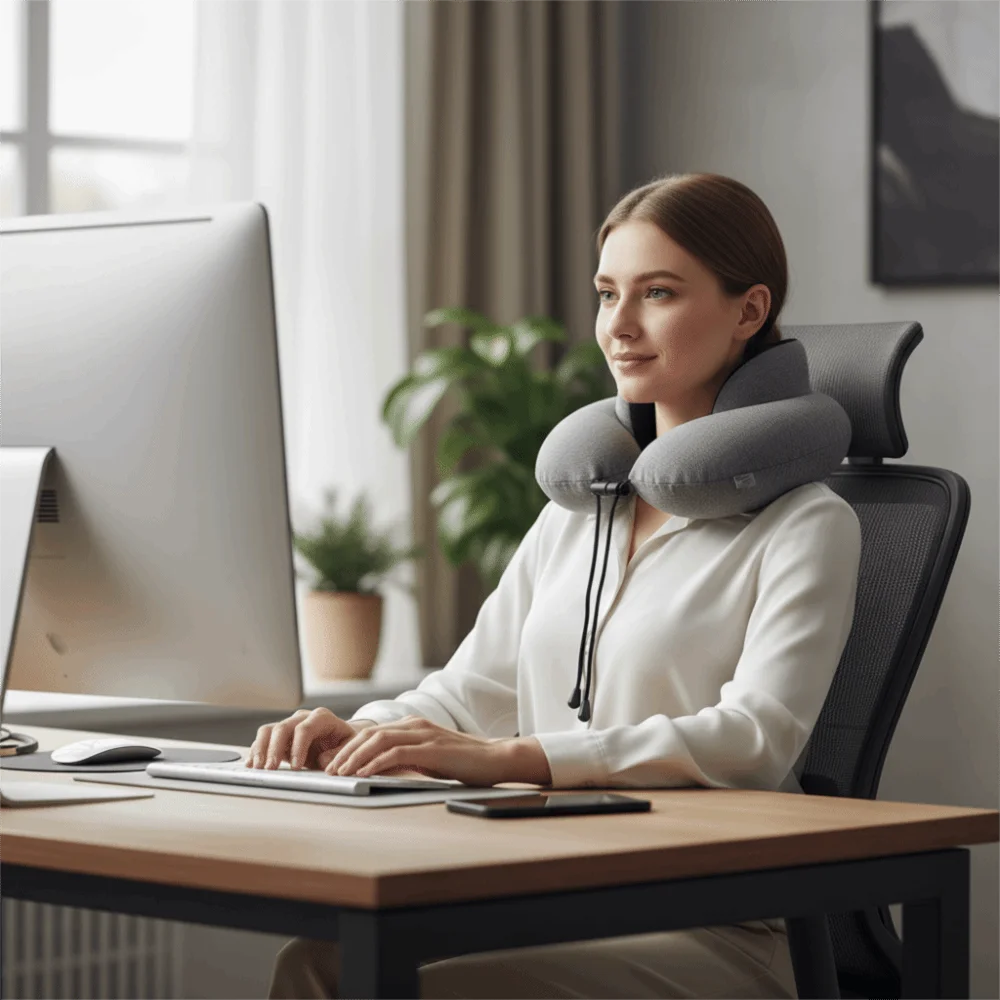 

Эргономичная надувная подушка для шеи с прессовым механизмом надувания, дышащая, из ПВХ, автомобильная поясничная подушка, подушка для поддержки шеи, ортопедическая подушка для шейного отдела позвоночника, для вождения