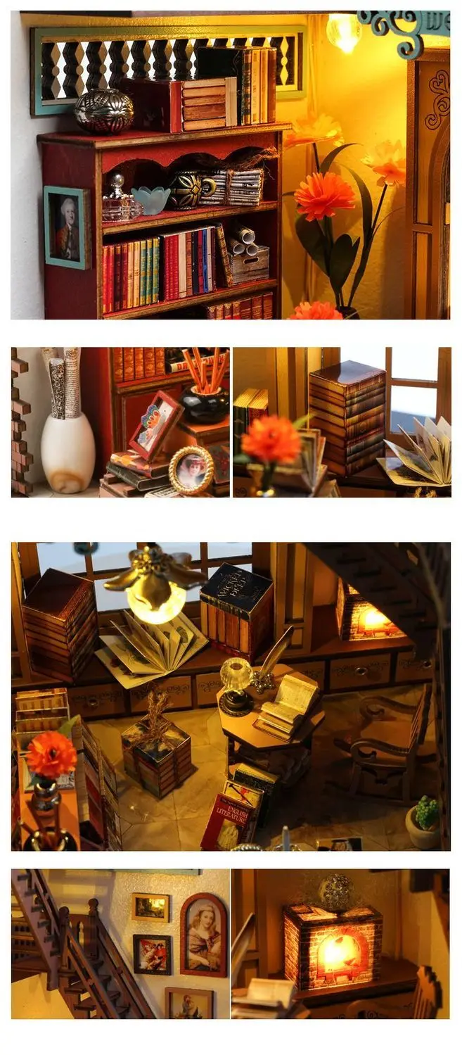 Magiczny Domek Książkowy Zestaw Klocków Drewnianych Pozytywka 3D DIY Ręcznie Robiony Domek Kreatywne Dekoracje do Składania Zabawki dla Dzieci Prezenty