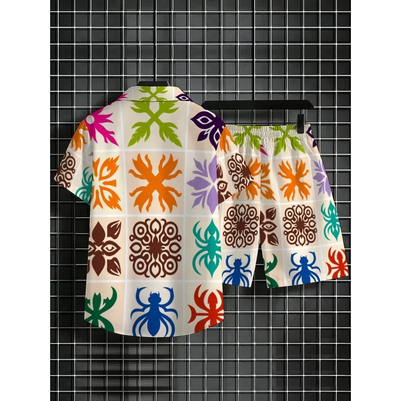 Summer Men Two Piece Printed Shirt Shorts Set Quick Dry Lightweight Comfortable Beach Resort Swim Pool Vacation Travel Matching view 4