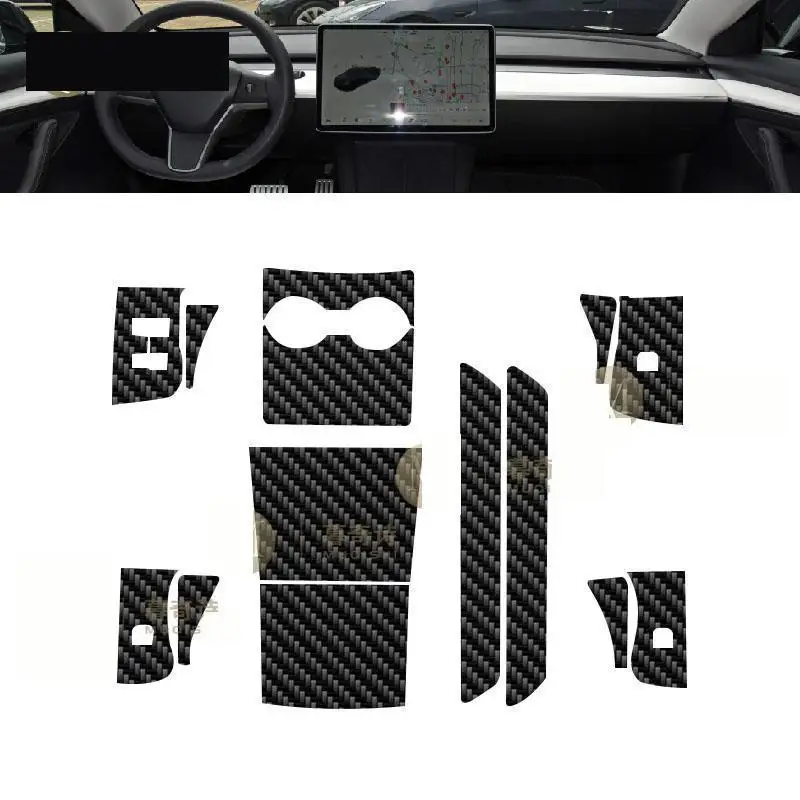 

Car interior carbon fibre Film 5D PET Center console Anti scratch resist film Accessories for Tesla Model 3 Y 2021-2023