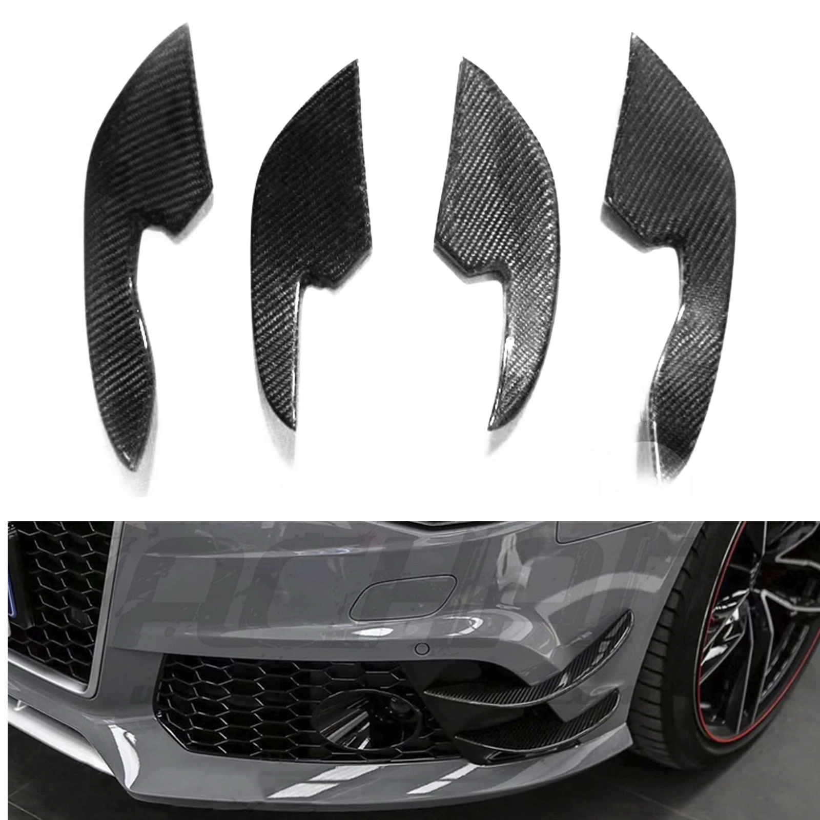 4pcs Front Bumper Side Air Vent Trim Real Carbon Fiber Lower Intake Frame Cover Canards For Audi A6 RS6 2013-2016 RS7 2012-2015