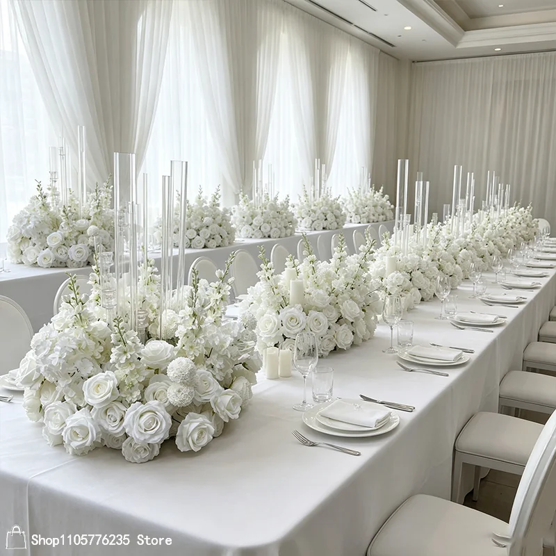 70-30CM Weiße Rose Delphinium Künstliche Blume Hochzeitstisch-Mittelstück Kranz Blumenarrangement Luxus Bankett Hotel Dekoration – Detail 1