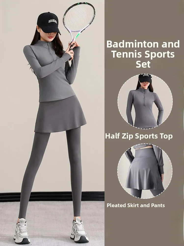 

Women's Tennis Fitn Long Sve Sportswear Profional Training High End Golf Badminton orm Set Slimming Ele