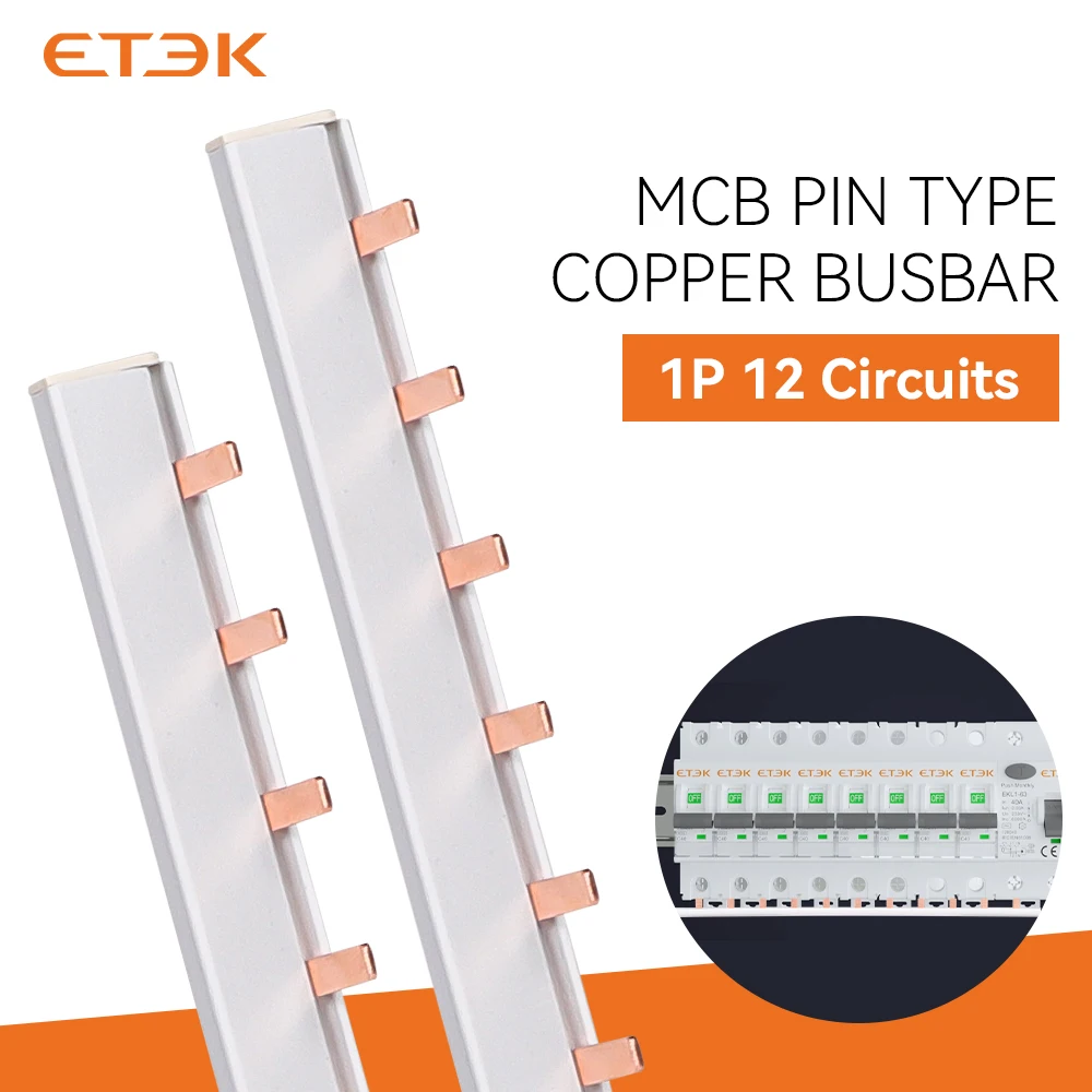 ETEK Copper Busbar for Distribution Box Circuit Breaker1P/2P 63A Cross Section 10mm ² 12way MCB Connector type copper Busbar