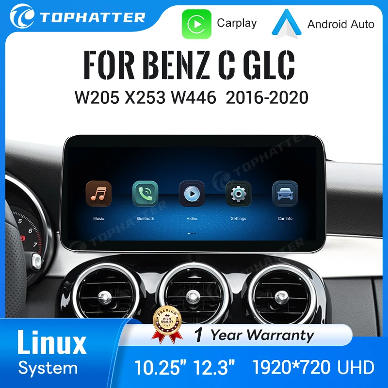 

Smart Upgrade For Mercedes Benz C Class W205 GLC X253 2016-2020 10.25" 12.3" Touchscreen Linux System Bluetooth Music Video