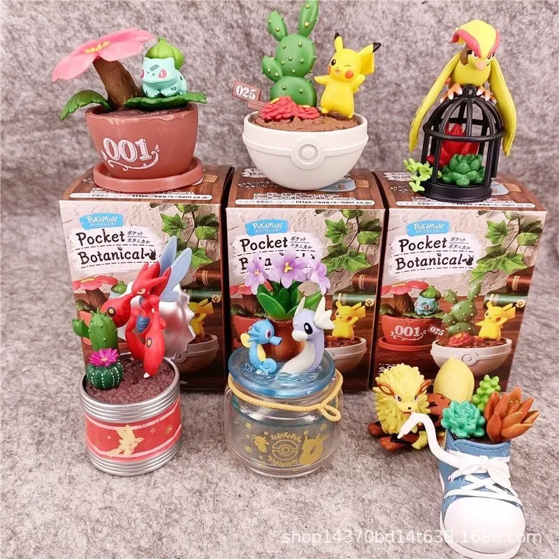 

6pcs Pokemon Anime Pikachu Bulbasaur Mini Dragon Potted Plant Elf Blind Box Chassis Bedroom Ornament Car Gift Cute Girly Heart