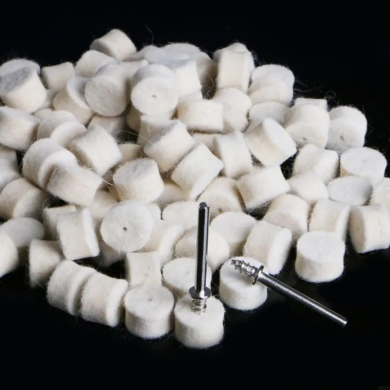 A2UD 100Pcs Wool Felt Polishing Buffing Pad 13mm + 2 Shank For Grinding Wheel