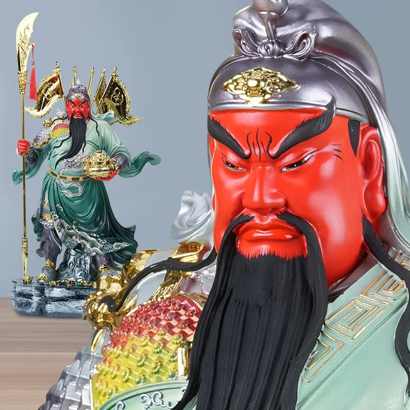 Wu Wealth God Guan Gong Statue to Attract Wealth New Resin Standing Knife Guan Yu Guan Erye Ornaments Large Living Room Company Worship