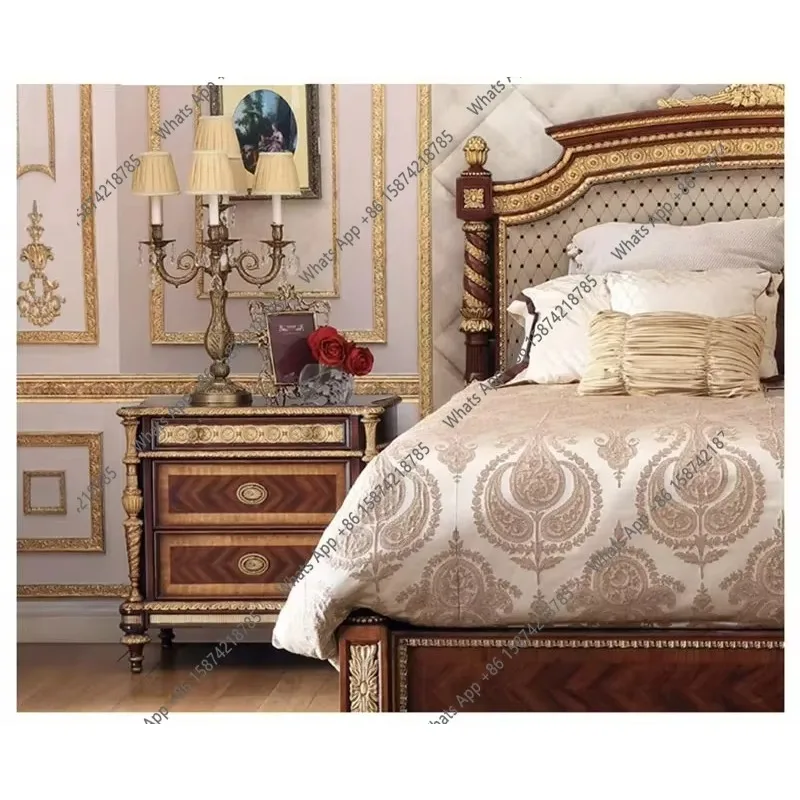 BJ English Solid Wood Bedside Table Mahogany Veneer Parquet Bedroom Bedside Table Three Bucket Locker