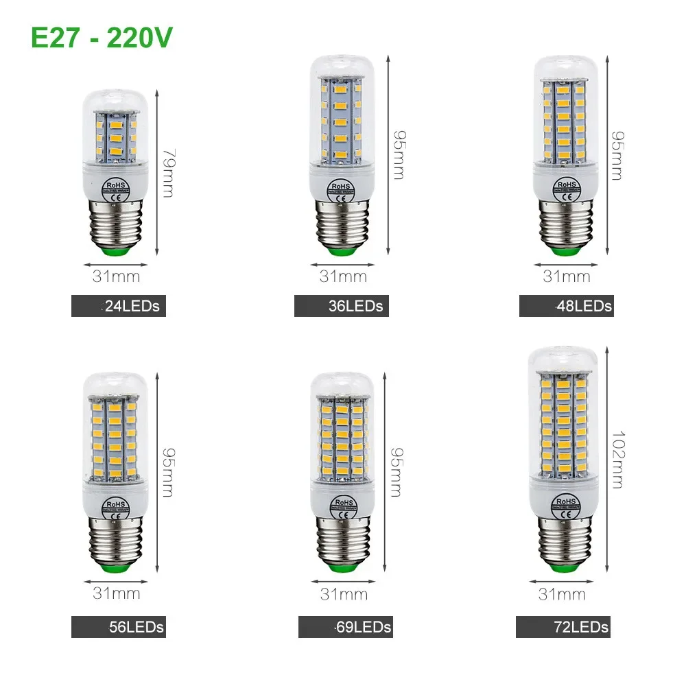 LED Lamp E27 E14 B22 G9 GU10 Light 220V SMD 5730 Chandelier Spotlight 24 36 48 56 69 72LEDs Corn Bulb Home Decoration