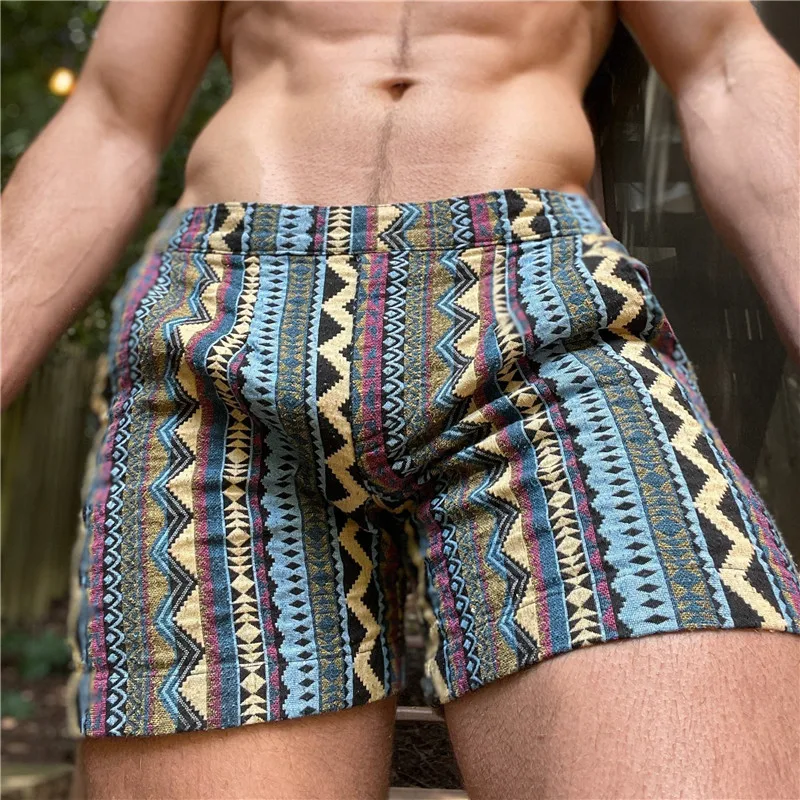 Calções 3D multicoloridas para homens, calça casual, roupa de casa, shorts sexy, emenda, T N D M K N N, verão