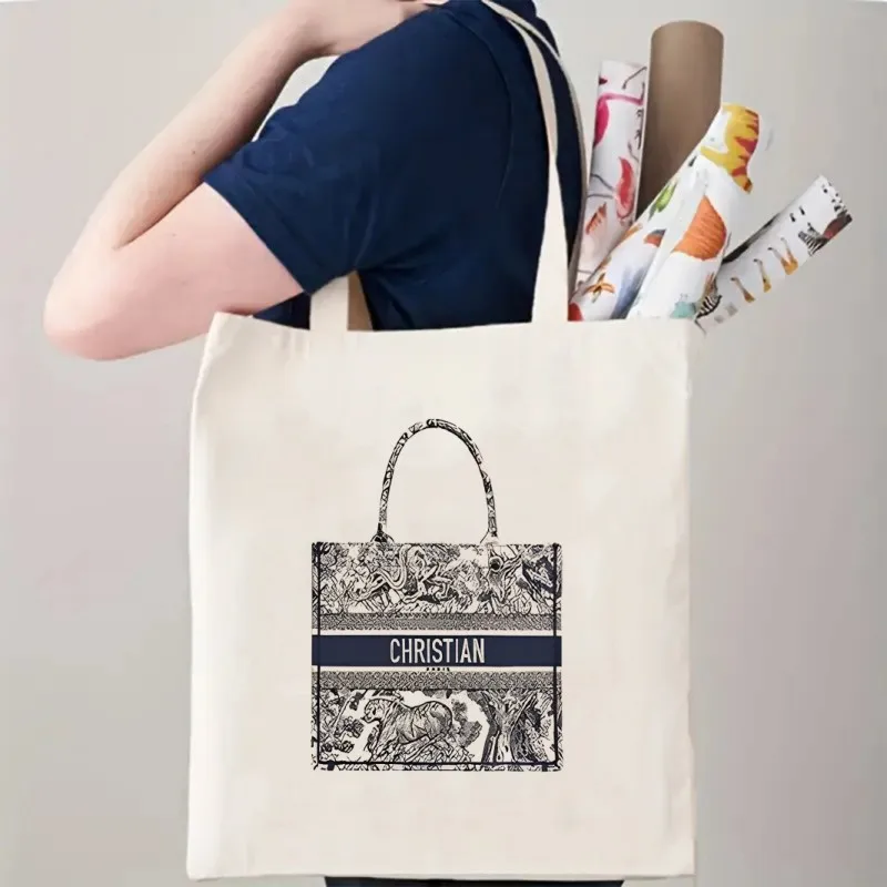 

Women Bag Printed Canvas Handbags Storage Reusable Canvas Shoulder Bag Female Large Capacity Tote Bag Travel Shopping Bag