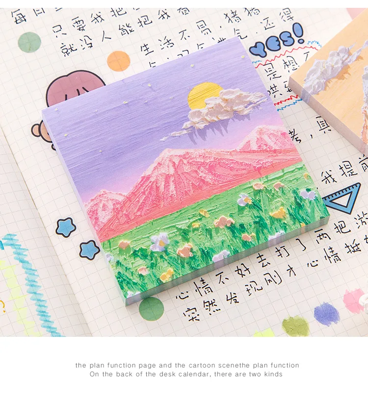 Oil Painting Landscape Pastel Colorful Super Sticking Power Memo Post Stickies Square Sticky Notes for Office, Home, School