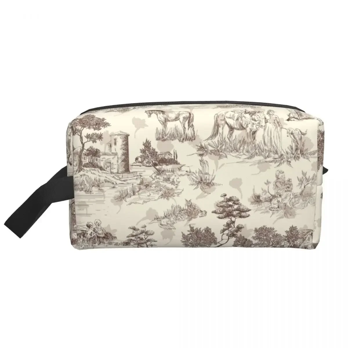 

Toile De Jouy Sepia Vintage Parisian Art Design Cosmetic Bag Women Large Capacity Makeup Case Beauty Storage Toiletry Bags