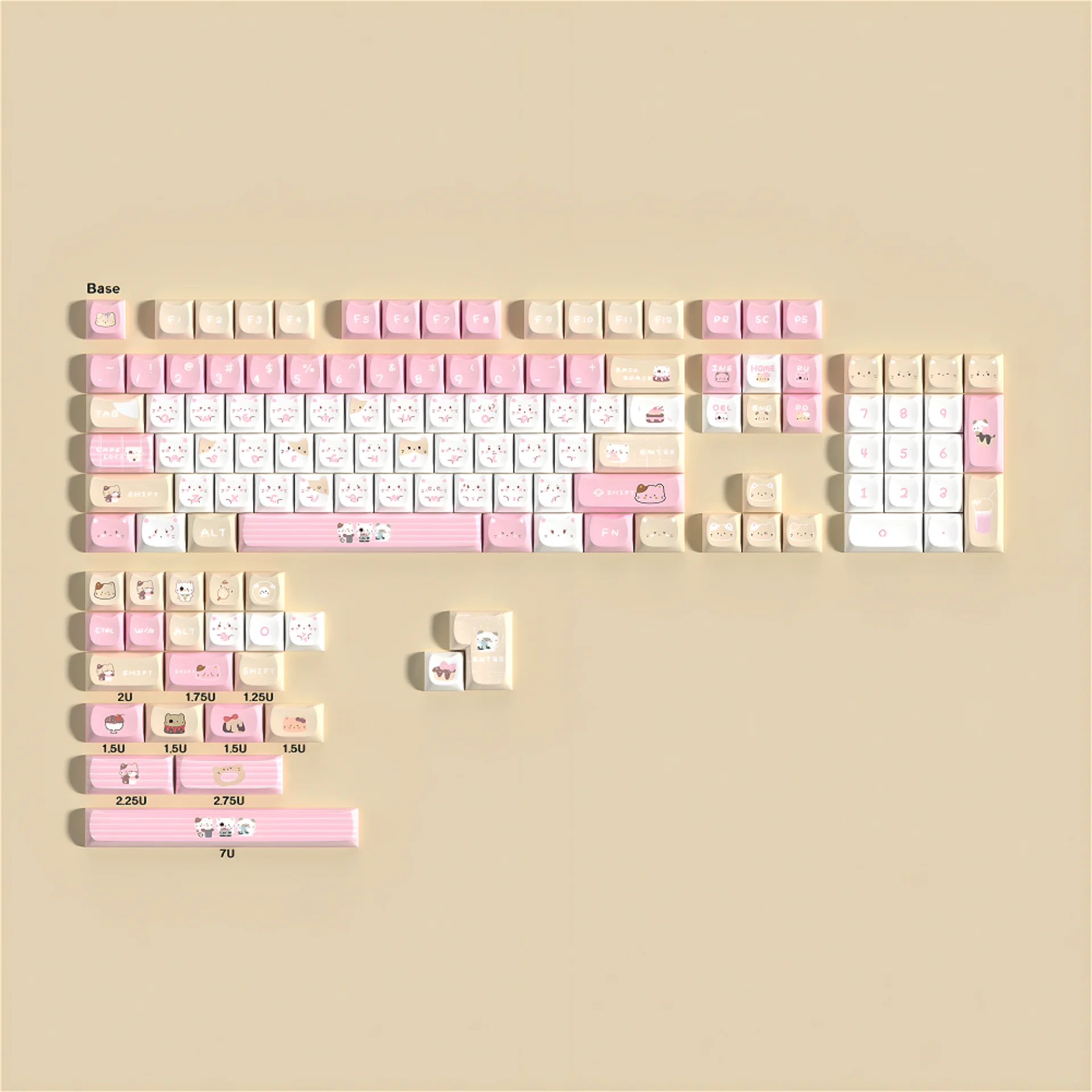 391/5000 MAO Black Pink Cat Head Key Cap PBT 129 Key Cute Cat Girl Key Cap Gift for 60/64/84/98/108 Mechanical Keyboard