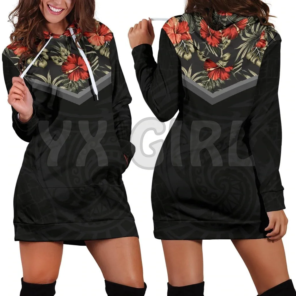 

YX GIRL Crow Hibiscus Hoodie Dress3D Printed Hoodie Dress Novelty Hoodies Women Casual Long Sleeve Hooded Pullover Tracksuit