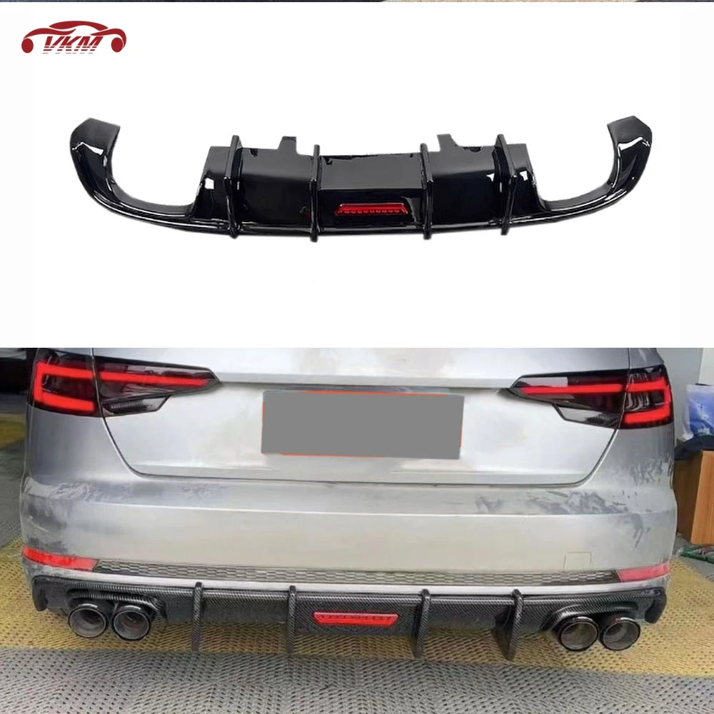 

Dry Carbon Fiber Rear Diffuser Protector Rear Bumper Lip Spoiler With Light For Audi A4 S4 B9 2017-2019 Sline ABS Body Kits FRP