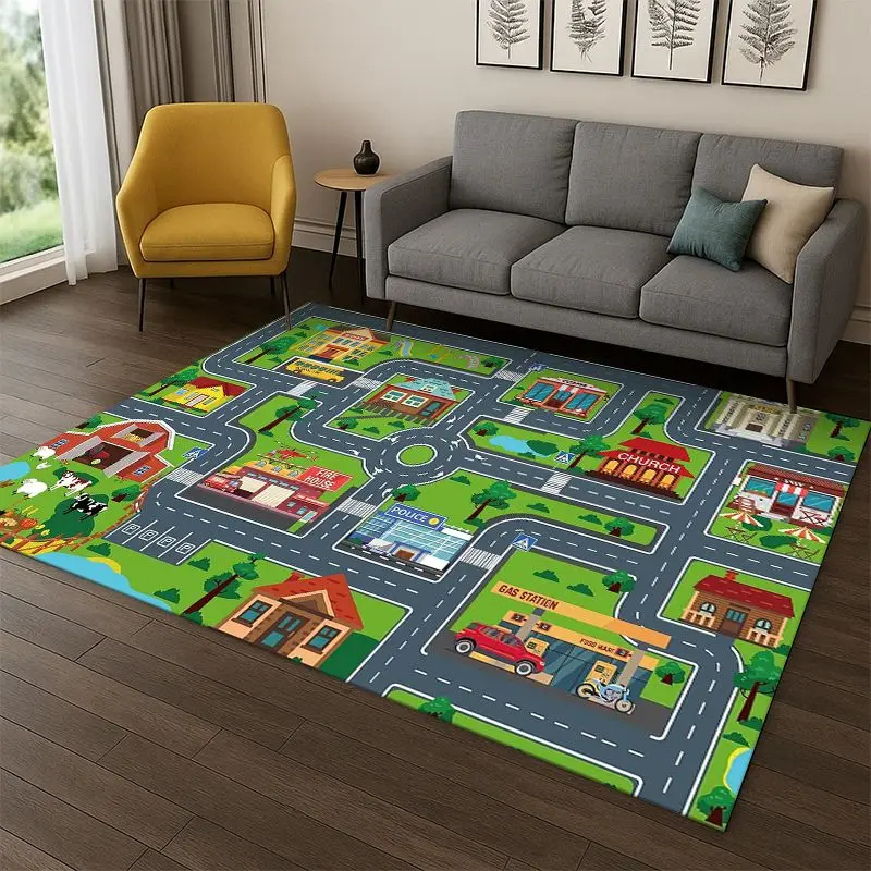 City Traffic Road Highway Runway Playroom Child PlayMat Carpet Rug for Bedroom Living Room Sofa Doormat Home Decor Non-slip