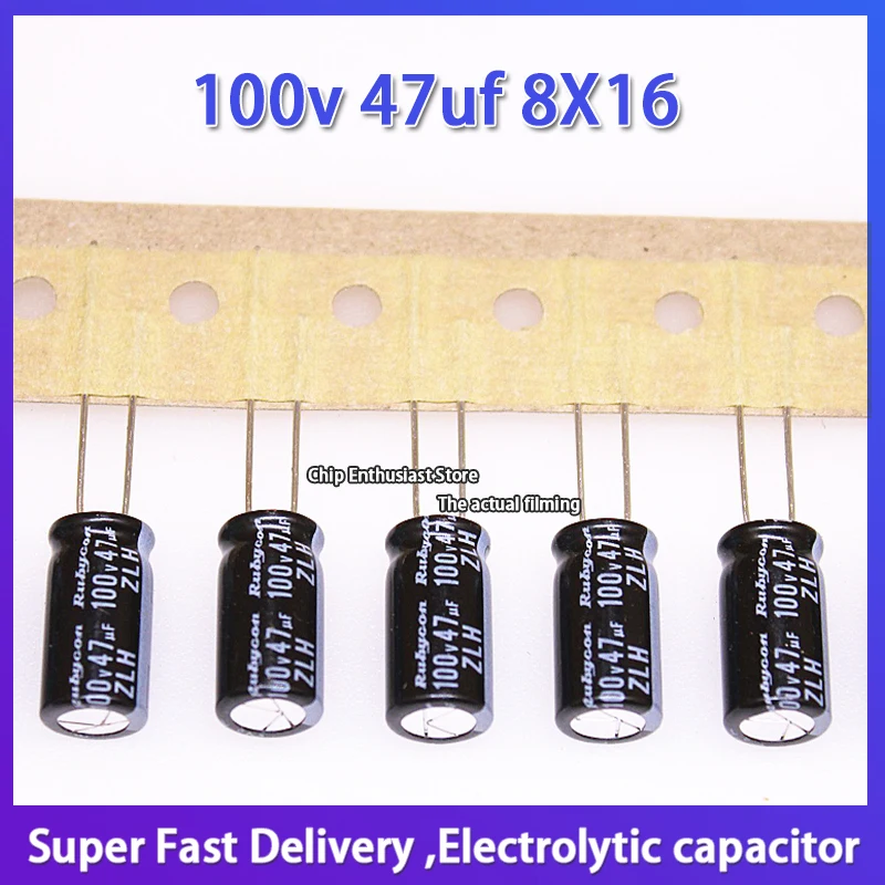 Condensatore elettrolitico in alluminio importato Rubycon 10 pezzi 100v 47uf 8X16 ruby zlh alta frequenza e lunga durata