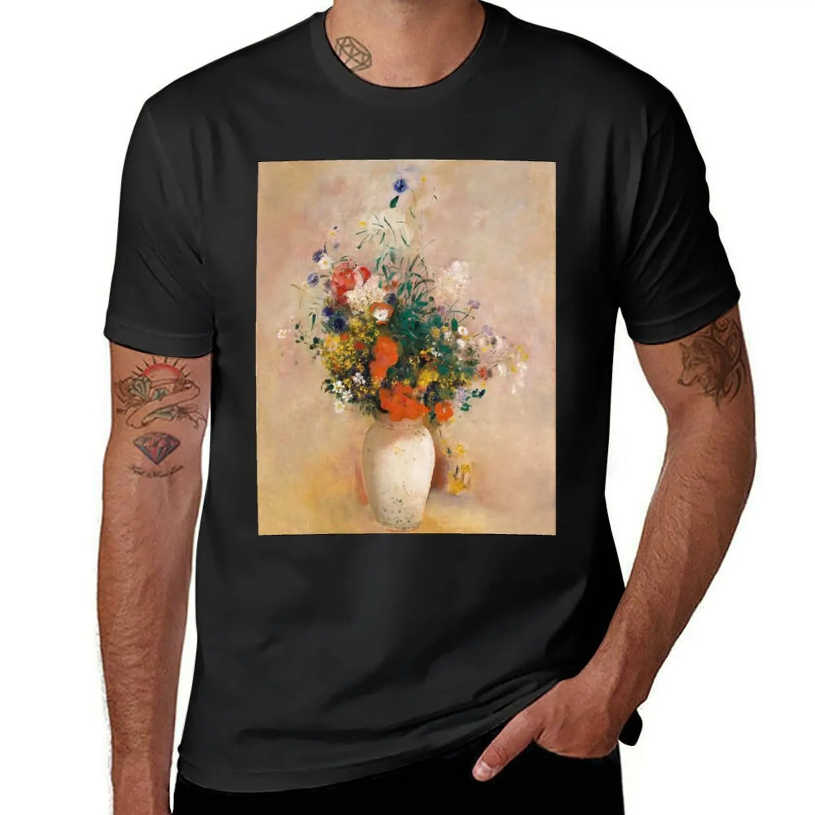 Odilon Redon - Vase of flowers pink background 1906 T-Shirt boys animal print korean fashion t shirts men