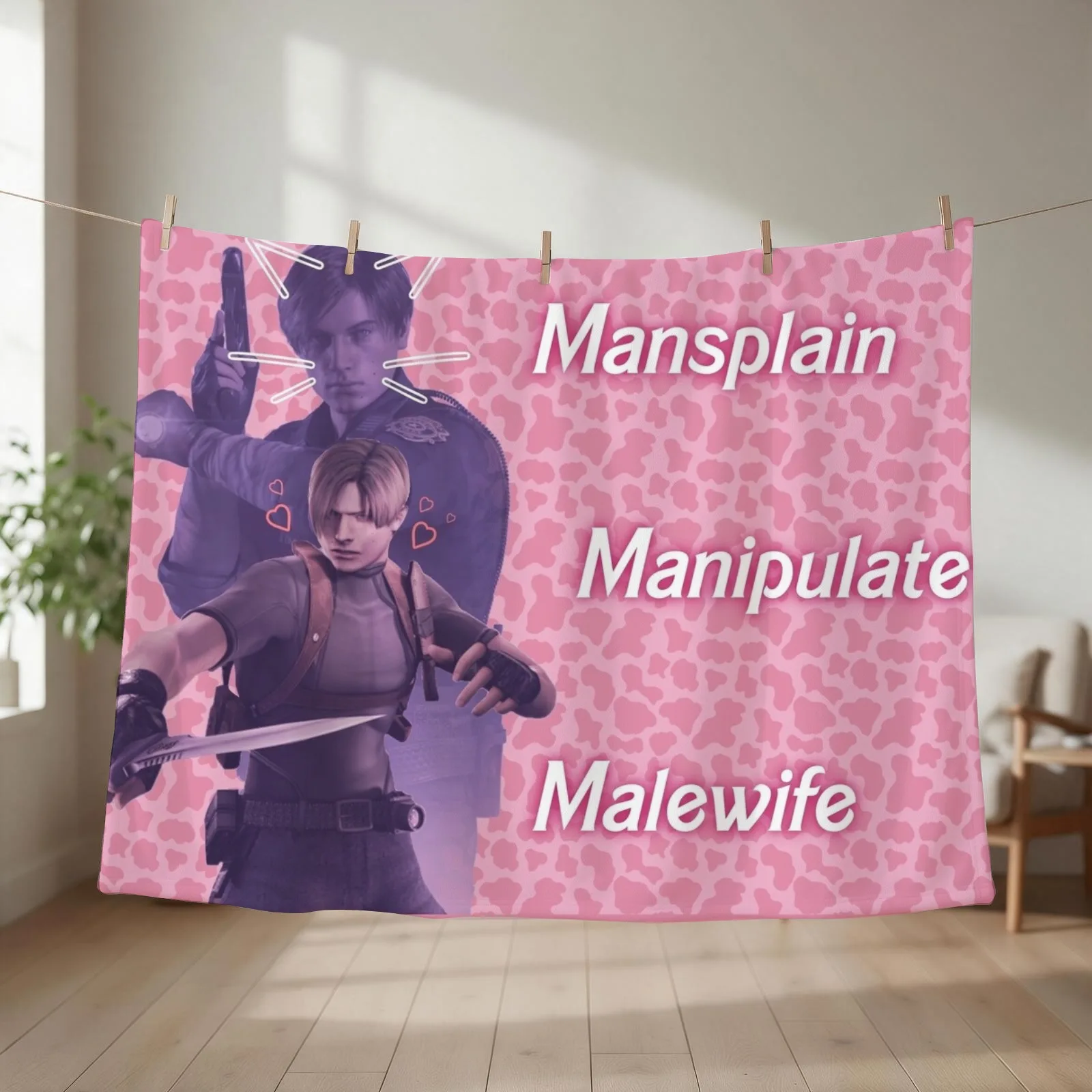 Mansplain, Manipulate, Malewife Leon (Cow) PINK VERSION Throw Blanket sofa bed Personalized Gift Blankets For Baby Blankets
