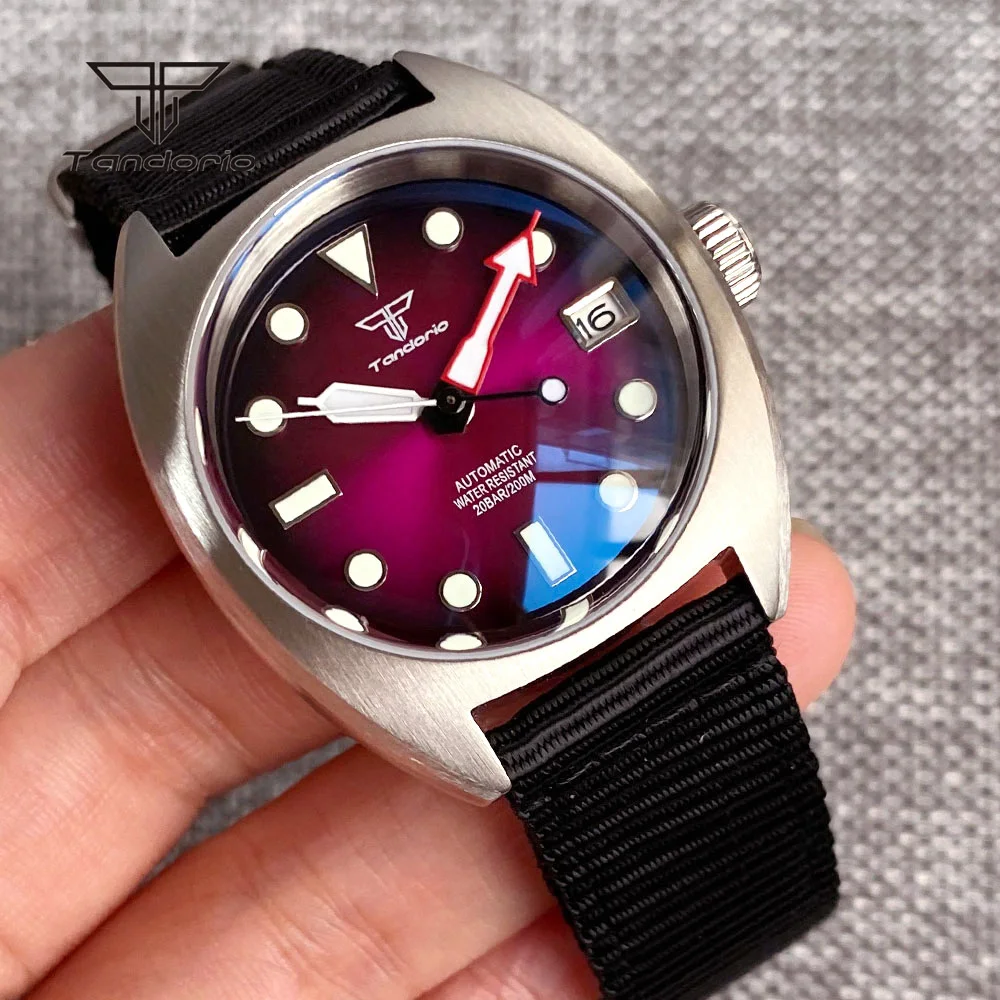 Tandorio NH35A Gradient Color Automatic 36mm Dive Men Watch Domed AR Sapphire Sunburst Face Mechanical 20atm Luminous Wristwatch