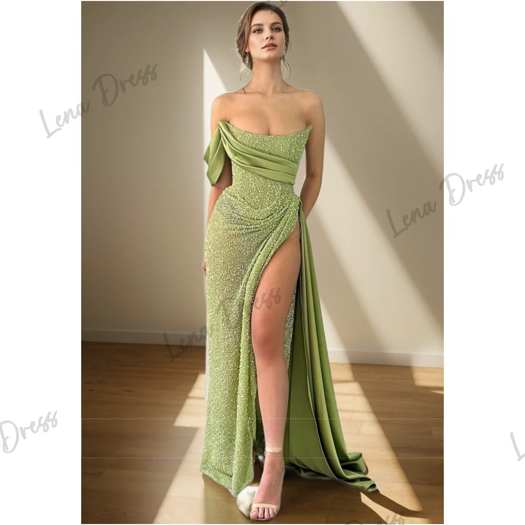 

Lena customizes elegant fishtail evening gown for ladies, luxurious ball gown 2025 off shoulder long gown 2025 shiny green