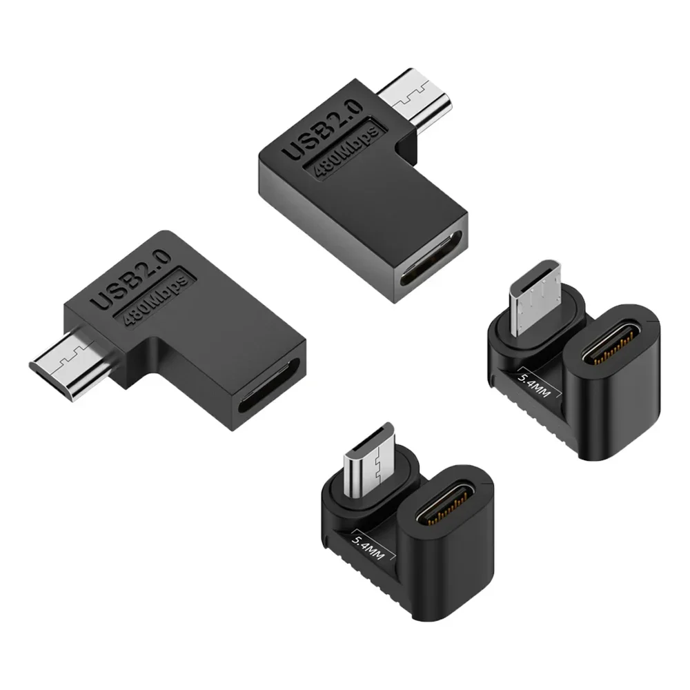 USB 2.0 Type-C Female To Micro-USB Male 90 Degree Left/Right Angle U Shape 5V2A Charging Connector for Android Phone Tablets
